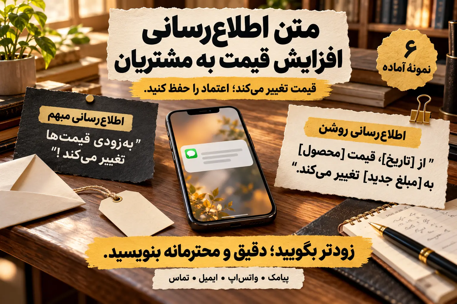متن اطلاع‌رسانی افزایش قیمت به مشتریان: